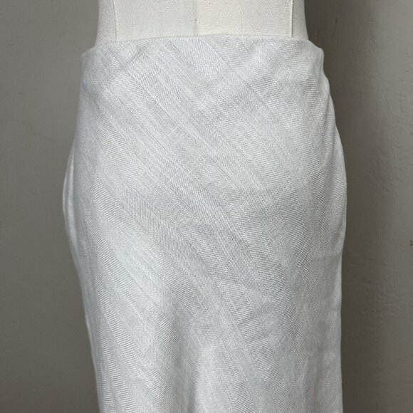THEORY Midi Skirt White Woven Faux Wrap A Line Herring Linen Blend Size 8 - Picture 8 of 16